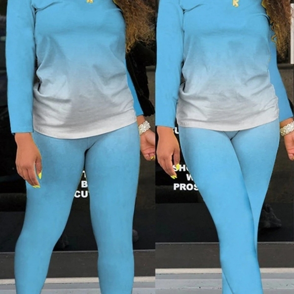 Round Neck Gradient Color Two Piece Set - Picture 1 of 1